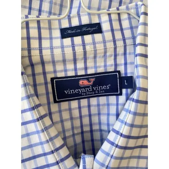 Vineyard Vines Men's Button Down Blue White Plaid Check Dress Shirt Classic Fit - Picture 4 of 6